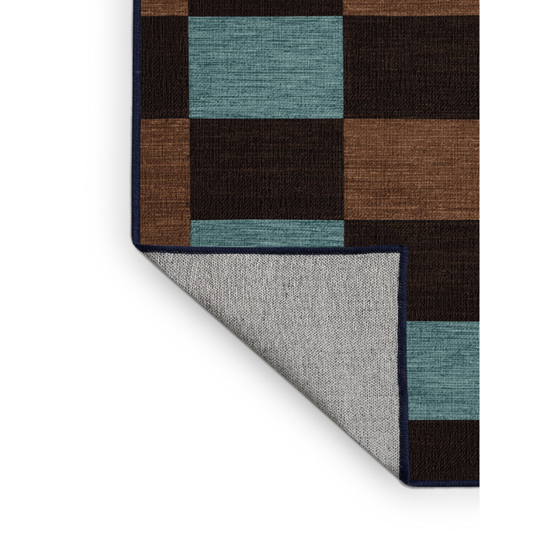 Tapis bleu à carreaux lavable à la machine, Rectangle 6 pi x 9 pi