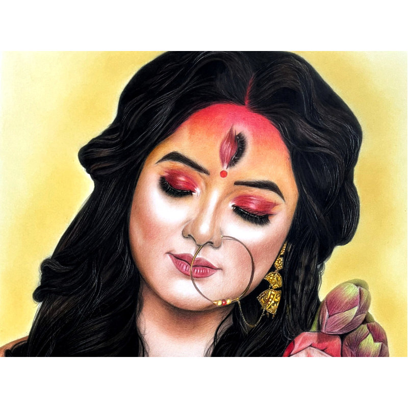 Déesse Gauri | Crayon de couleur sur papier Bristol | Sandhya Pandit