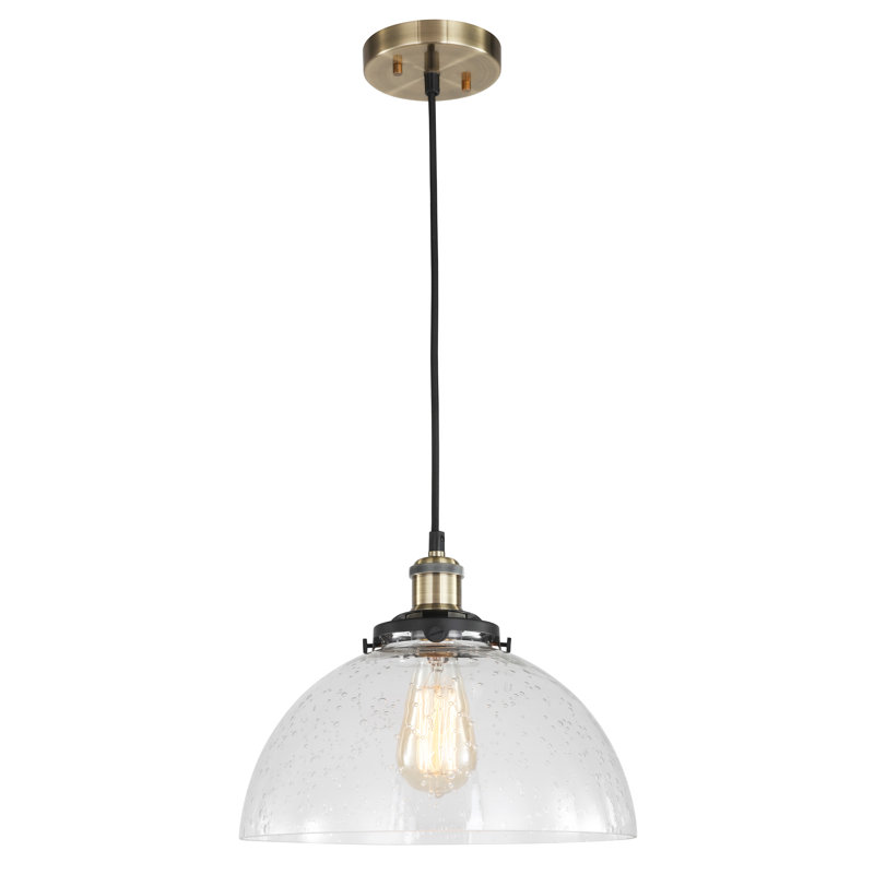 Luminaire suspendu pour dôme simple 1 lumières Pinnix, Laiton antique, Balle transparente usée