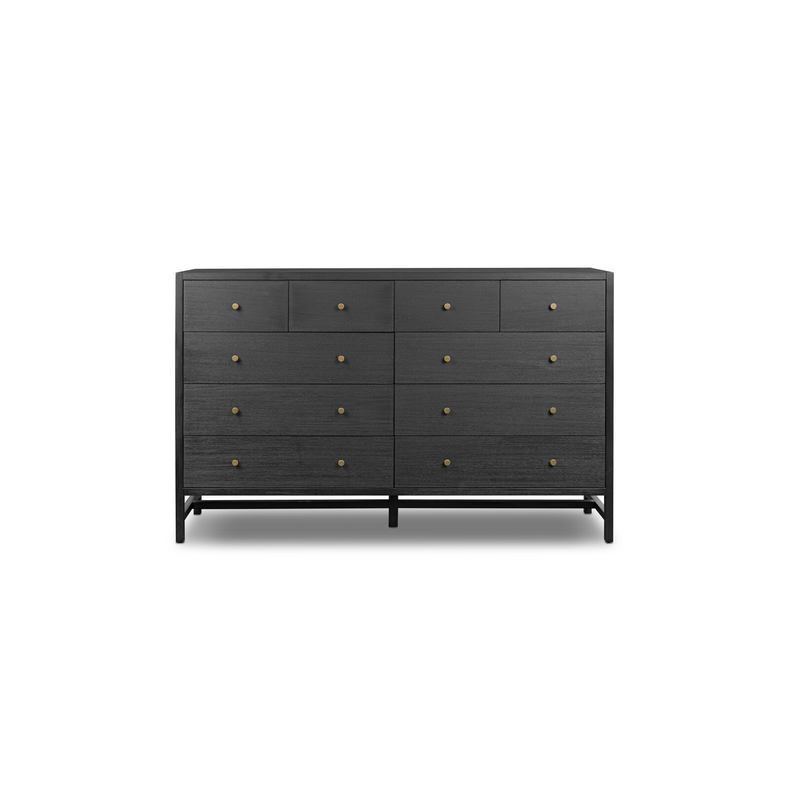 Soline 10 Drawer 72" W Double Dresser, Brushed Black Acacia Solid