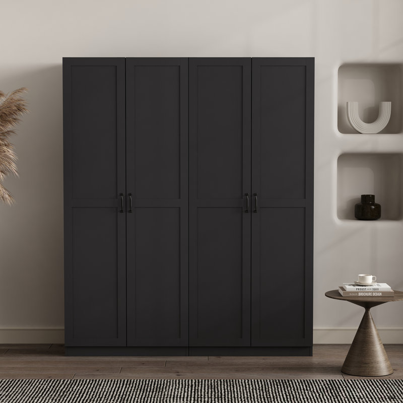 Armoire de rangement moderne Cornelia avec 7 tablettes réglables, Noir