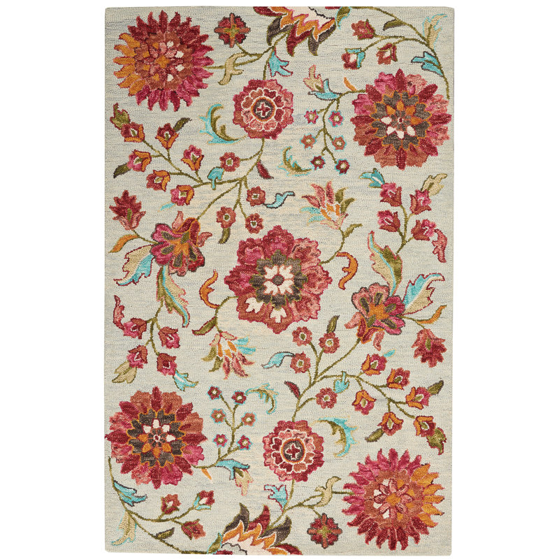 Lasley Hand Tufted Wool Floral Indoor Rug, Rectangle 5' x 7'