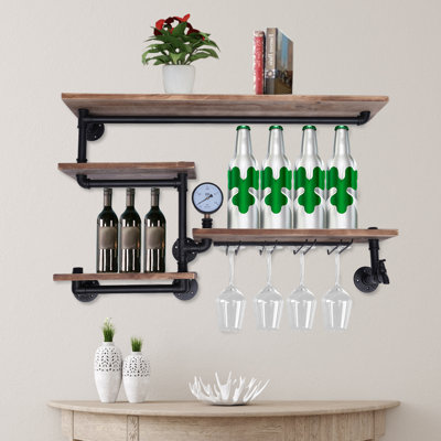 Porte-bouteilles mural industriel avec porte-bouteilles à 4 pieds