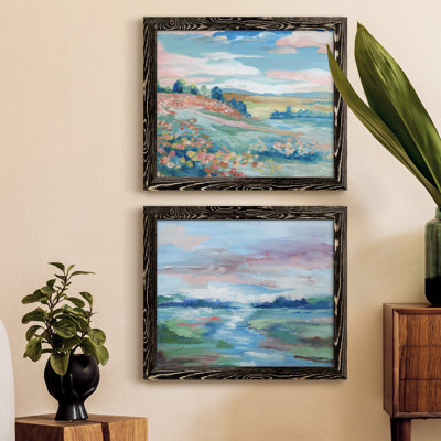 Vue pastorale - Ensemble de 2 peintures sur toile encadrées