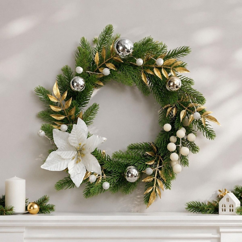 Couronne de poinsettia de Noël 20,47 po