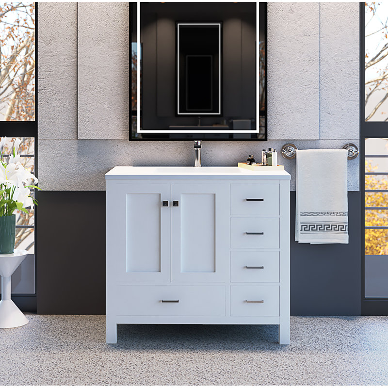 Plateau de meuble-lavabo simple 36 po avec lavabo, Simple, Blanc