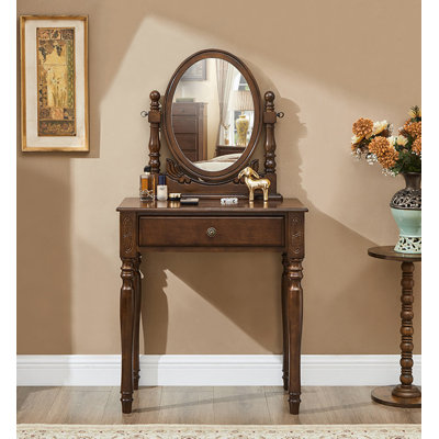 Coiffeuse vintage en bois avec miroir ovale inclinable