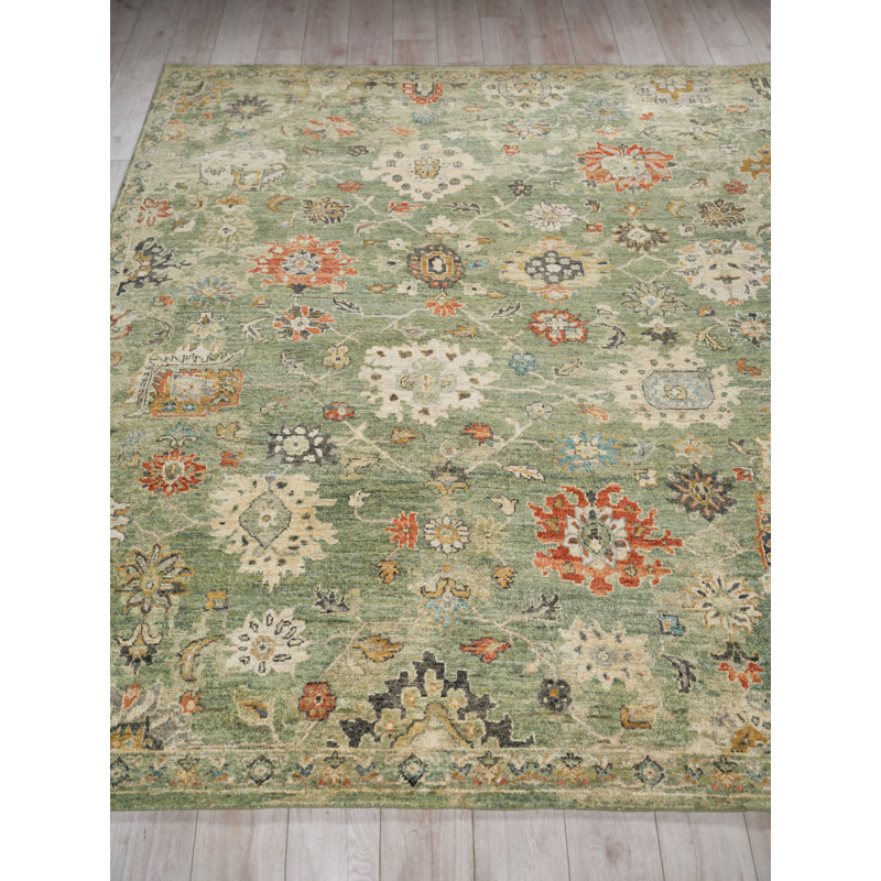 Oxford Hand-knotted Ghazni Wool, Green Area Rug, Rectangle 12' x 15'