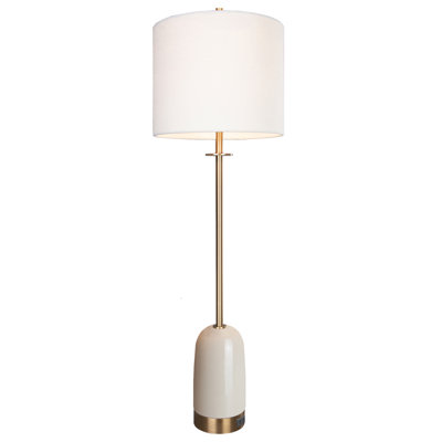 35" Tall Glazed Ceramic Buffet Table Lamp with USB-C Port, Cream Crackle & Antique Brass Table Lamp
