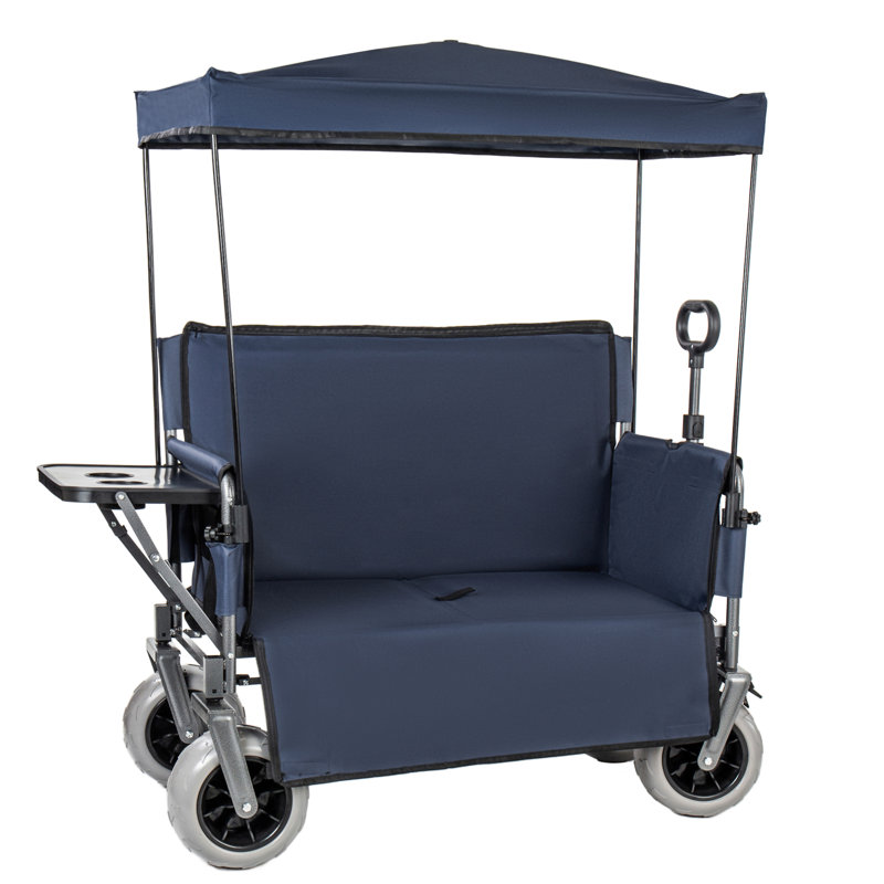 3-In-1 Collapsible Wagon Converts To Bench Convertible Folding Wagon Cart With Canopy &Rear-Mounted Folding Tabletop, Marine