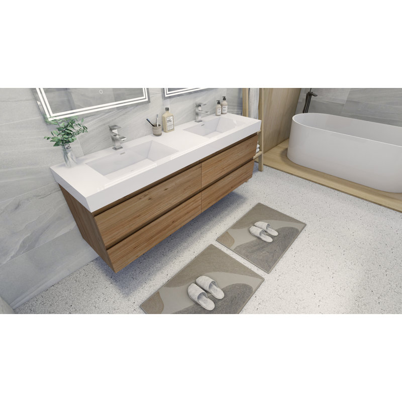 Hartsock Double Bathroom Vanity with Acrylic Top, Natural Oak