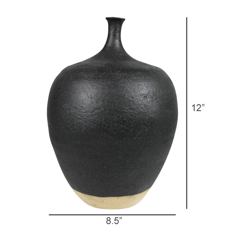 Vase à col fin, céramique , H 12 po x l 8,5 po x P 8,5 po, Noir