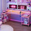 Bureau de jeu en U de 63 po avec prise de courant, bureau d'ordinateur avec lumières DEL et tablette réglable-77035323-100688216
