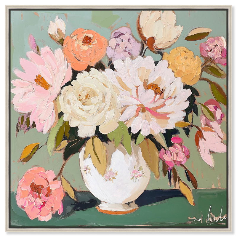 Vases de fleurs modernes en toile teinté de rose Horizon II par Art Remedy, Encadrement argenté, H 31 po x l 31 po x P 2 po