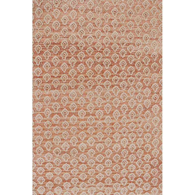 Rug & Kilim’S Modern Block Print Rug In Red And Pink With White Floral Pattern, Rectangle 9' x 12'