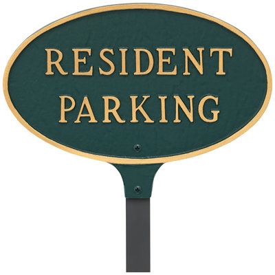 6" x 10" Small Oval Resident Parking Statement Plaque Sign with Lawn Stake - Green/Gold