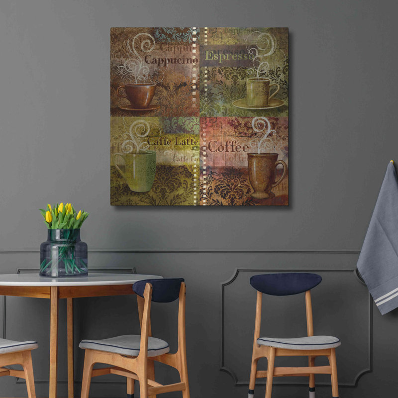 «Coffee 5 Four Coffees» par Viv Eisner, art mural en métal, H 36 po x l 36 po x P 0,13 po