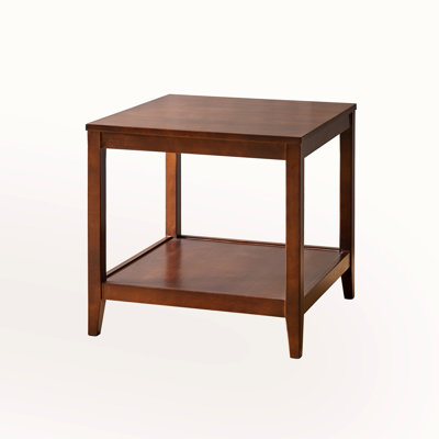 Solid Wood End Table, 2-Tier Square Side Table With Storage Shelf, Wooden Nightstand, Small Coffee Table