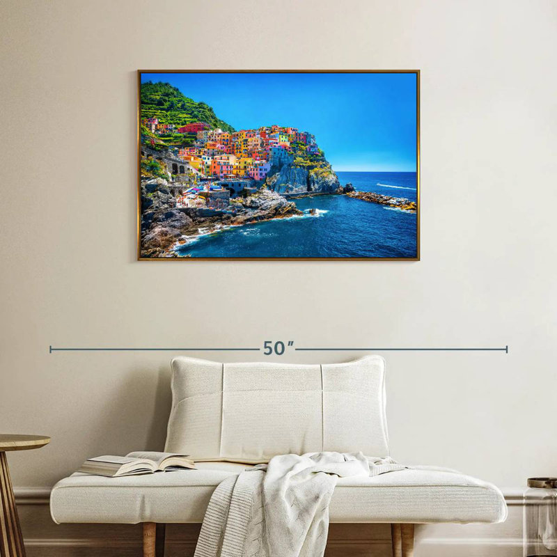 Cinque Terre, bord de mer, Cadre flottant doré, 37 po x 25 po