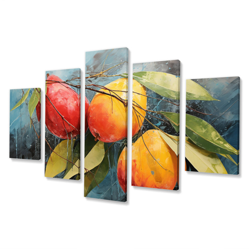 «Yellow Vibrant Harvest Fruit I» - décoration murale fruits - 5 panneaux