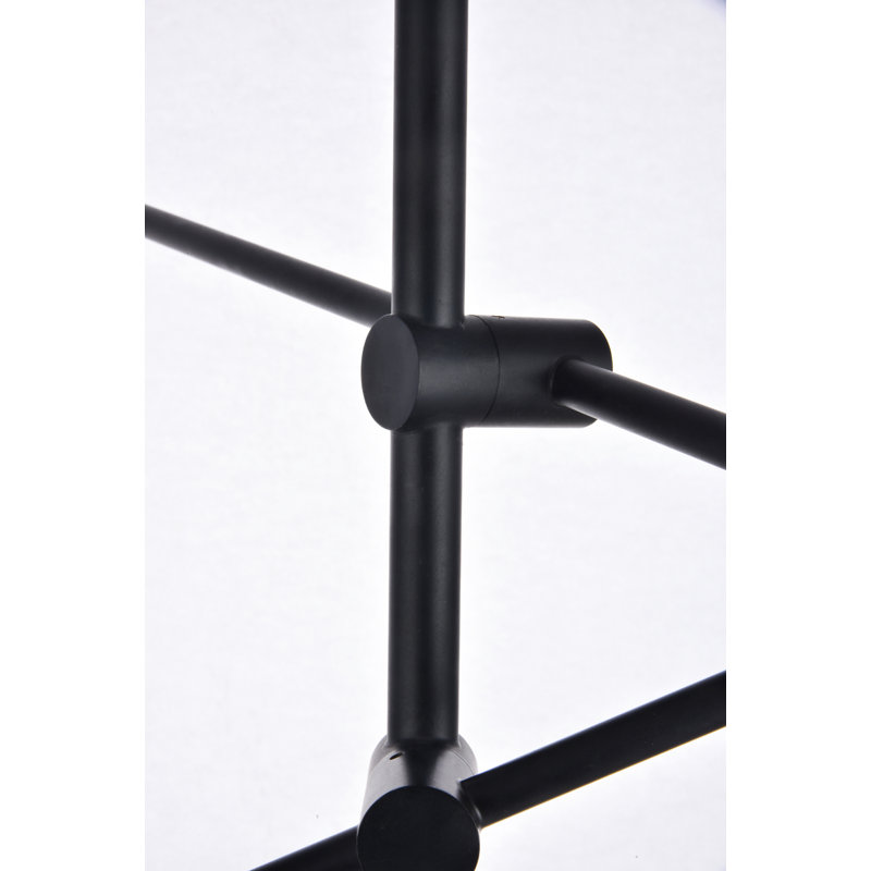 Lustre Spoutnik linéaire moderne Whelchel, Noir/laiton, Six lumières, H 21 po x l 42 po x P 42 po