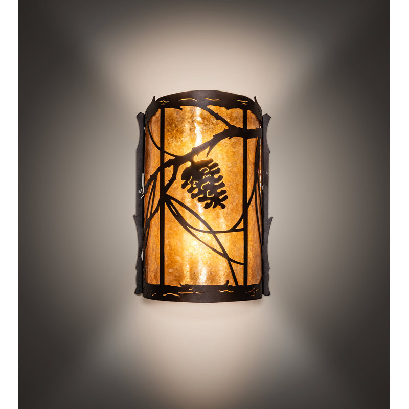 10" Wide Whispering Pines Left Wall Sconce, Mahogany Bronze, Amber, 2