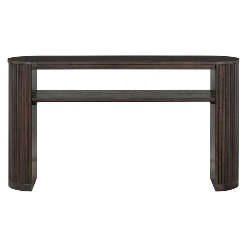Rustic Console Table with Fluted Legs and Ash Veneer Top, Espresso