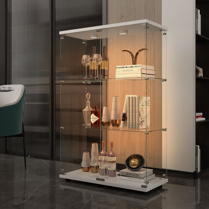 Vitrine en verre trempé, Blanc, H 49,29 po x l 30,91 po x P 13,58 po
