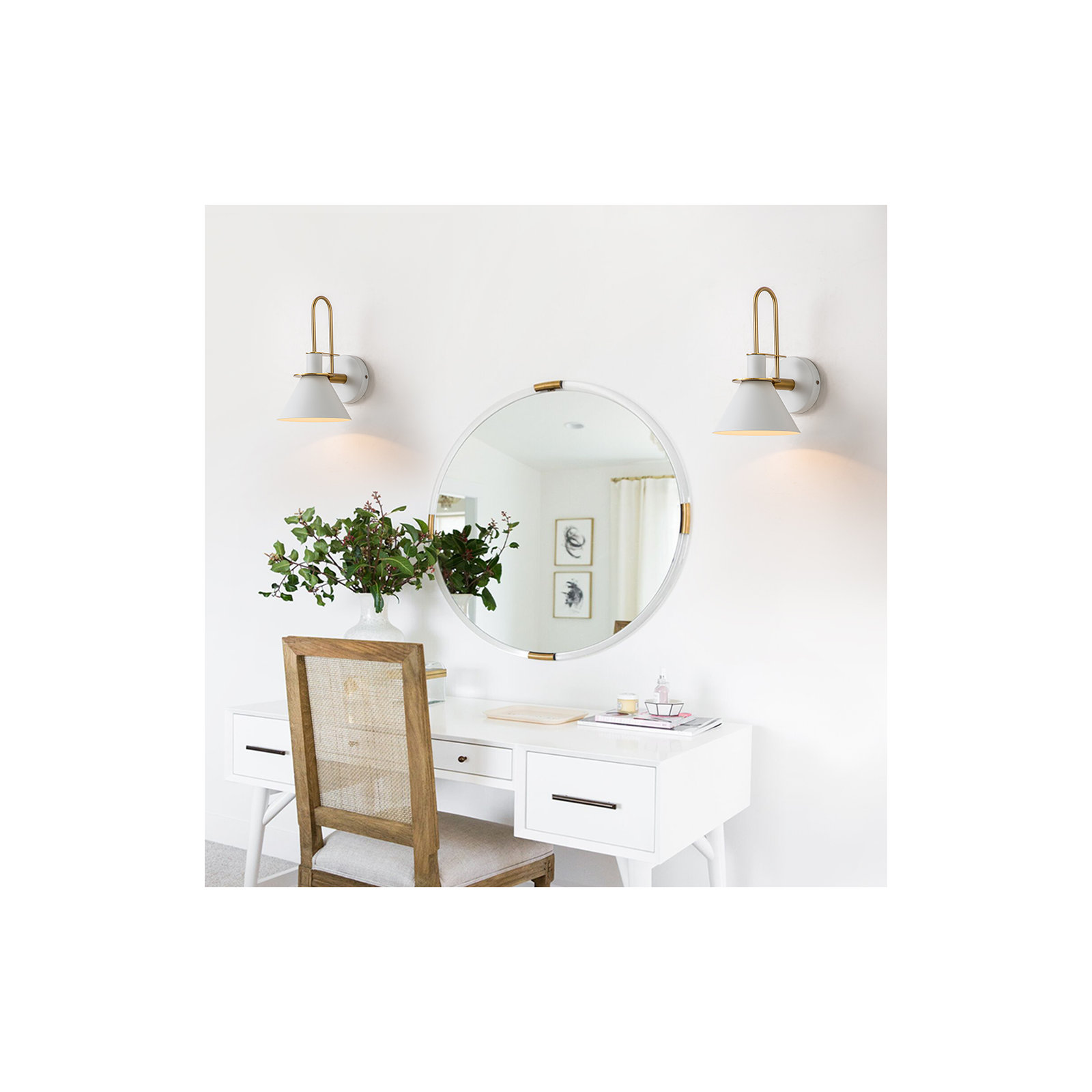 Jacoline 1-Light Dimmable Iron Armed Sconce , White