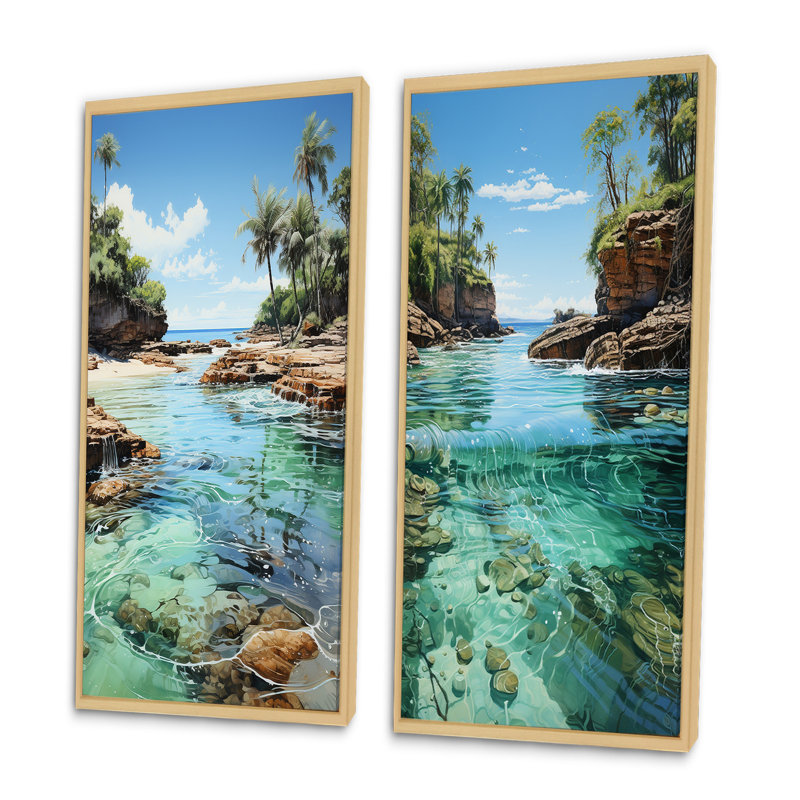 «Caribbean Caribbean Dreamscape» - 2 pièces, Encadrement brun, H 32 po x l 32 po
