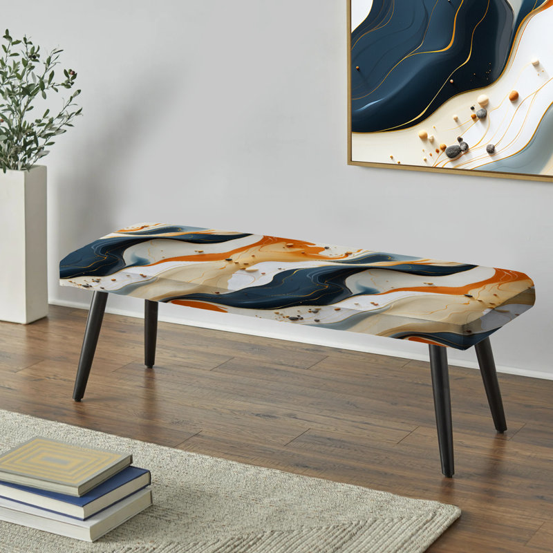 Banc rembourré noir, Noir / marbre orange