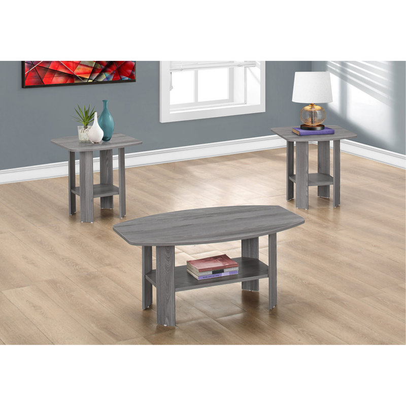Ensemble de table, ensemble de 3 pièces, café, bout, côté, décor, salon, stratifié gris, transitionnel, Gris
