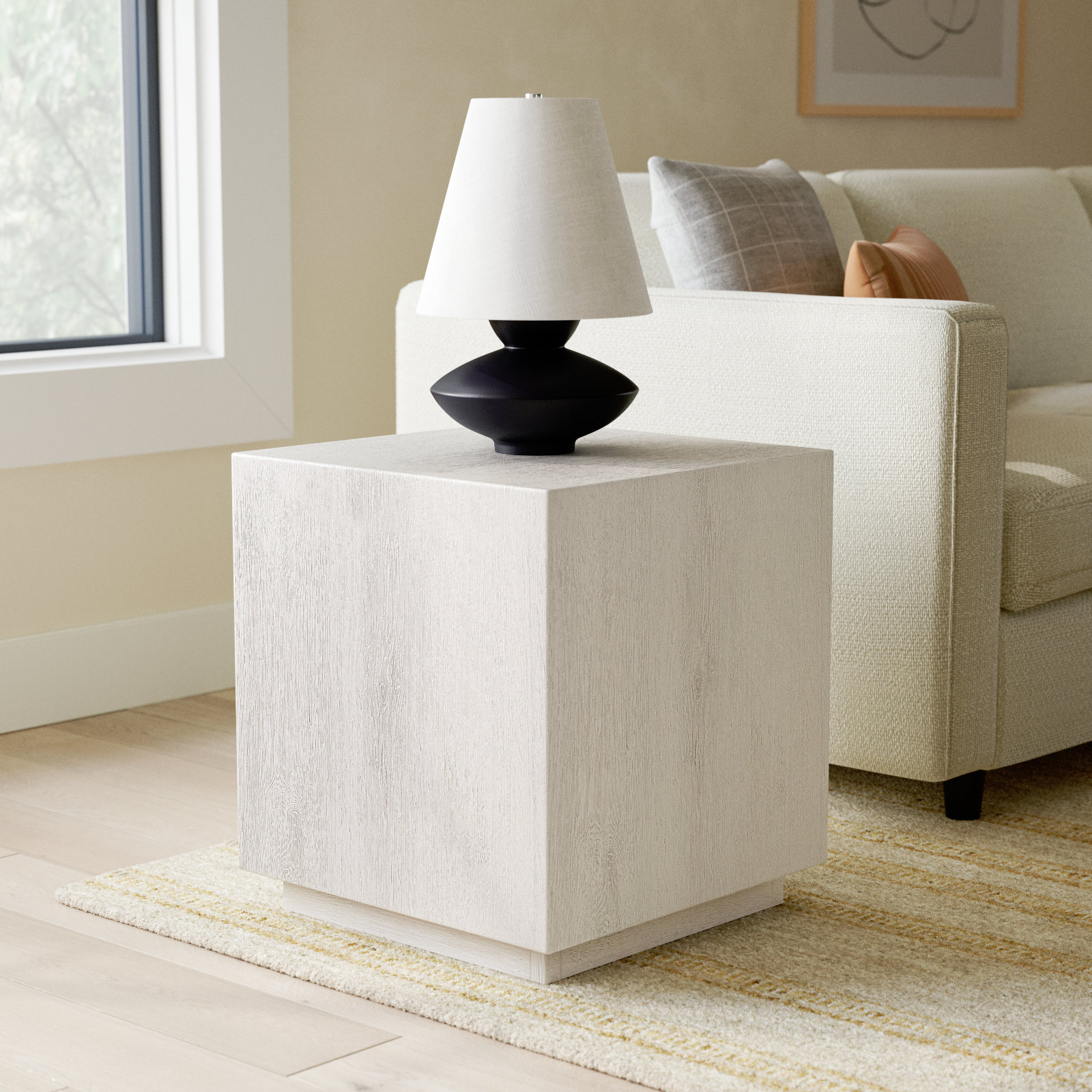 Taryn 20" Block End Table, White Wash