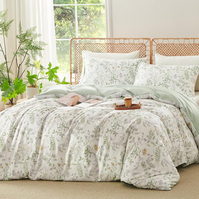 Botanical Duvet Cover Sage Green Reversible Floral Bedding Set Farmhouse Leaf Bedding Modern Aesthetic Duvet Covers With Zipper Closure