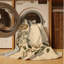 Tapis abstrait moderne et contemporain lavable à la machine Alderamin Thanksgiving en brun - reliure beige-1138702845