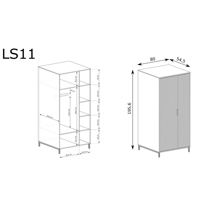 2 Door Laminate Wardrobe, Cashmere