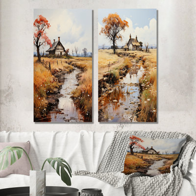 Neo Impressionist Rural Nostalgia - Countryside Wall Art Living Room Set Of 2