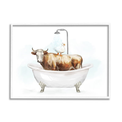 Stupell Industries, canard et vache dans une baignoire, estampe numérique de Ziwei Li