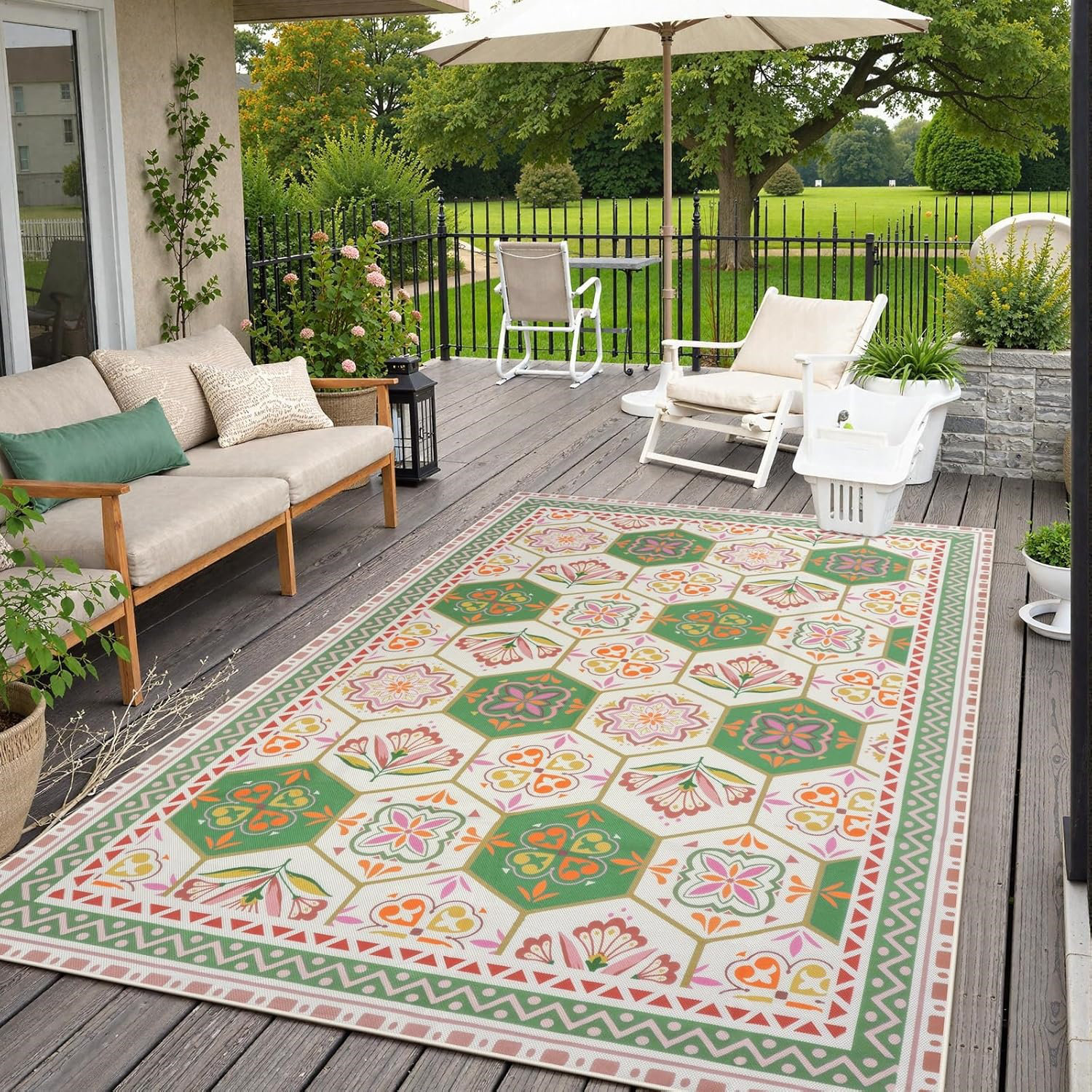 Bungalow Rose 6X9 Floral Indoor Outdoor Rugs For Patio Clearance,Non ...