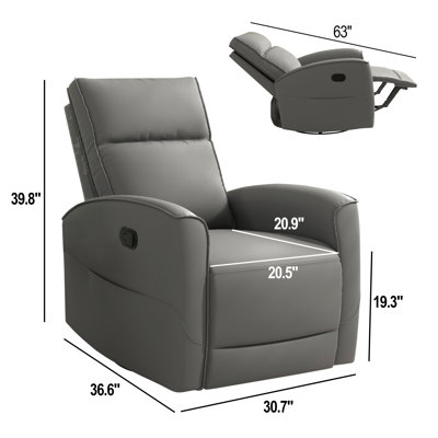 30.7'' Wide Modern and Breathable Vegan Leather Manual Swivel and Rocker Recliner With Storage Pocket