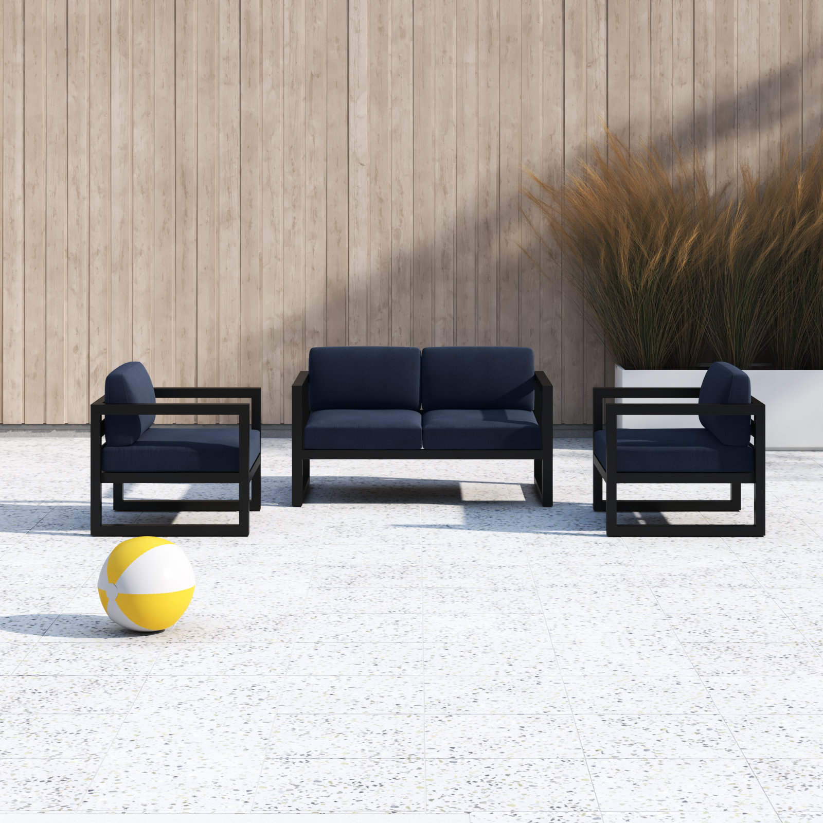 Smith 58" Sunbrella® Patio Sectional Set, Spectrum Indigo, Black