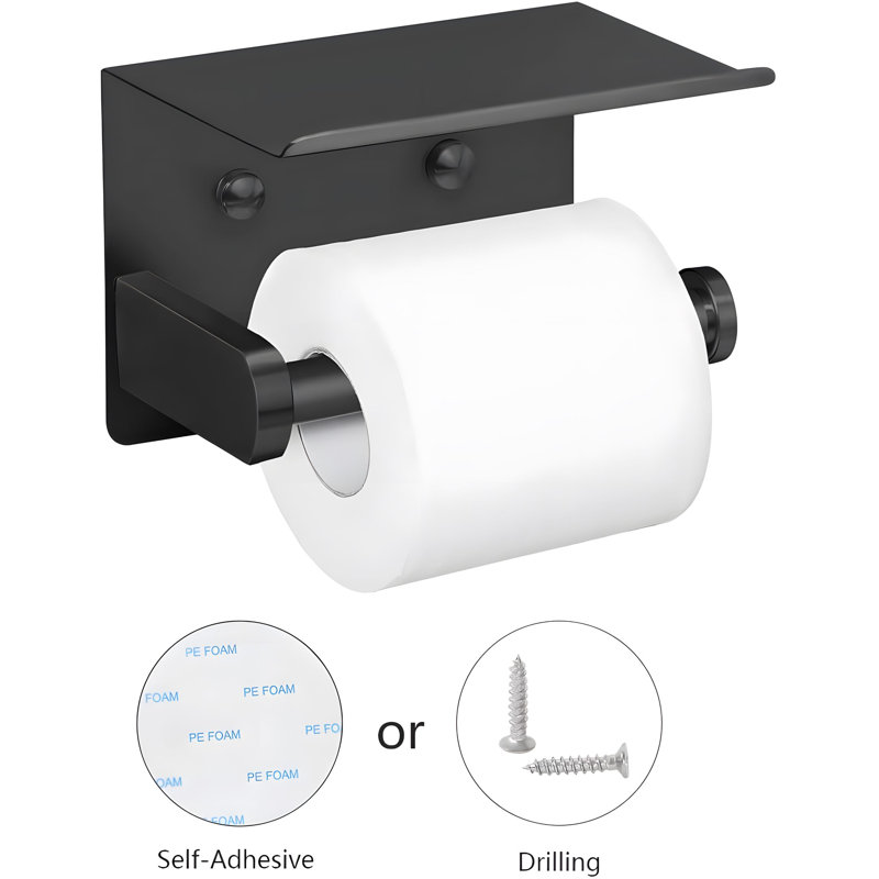 Matte Black Stainless Steel Wall Mounted Toilet Paper Holder with Shelf