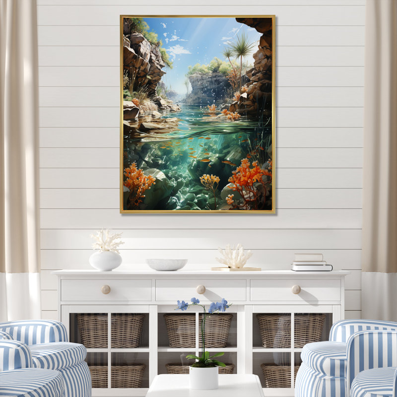 «Underwater Beach Photo I», reproduction sur toile, L 12 po x H 20 po, Cadre flottant doré