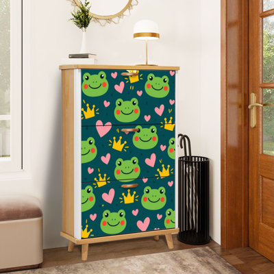 Meuble à chaussures à 3 tiroirs rabattables, motif grenouille mignonne, organisateur de rangement pour chaussures