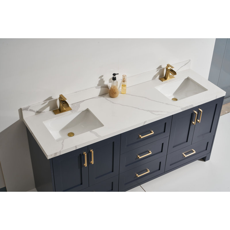 Davlos 73-inch Solid Wood Vanity in Graphite with Quartz Countertop