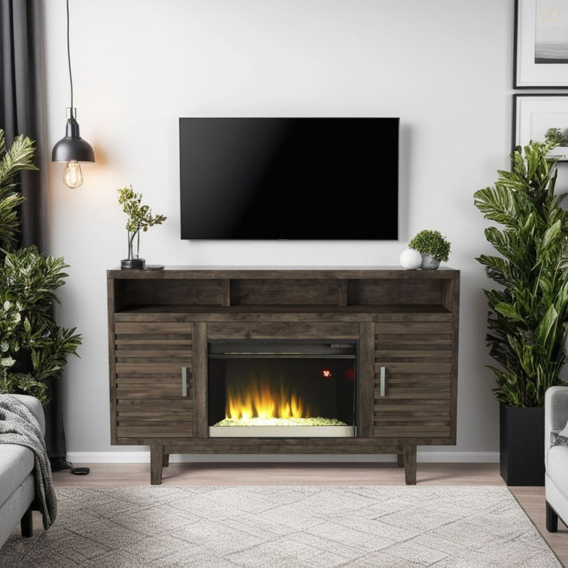 Console de 61 po avec foyer électrique pour téléviseur de 61 po ou moins, assemblage minimal, finition brun anthracite
