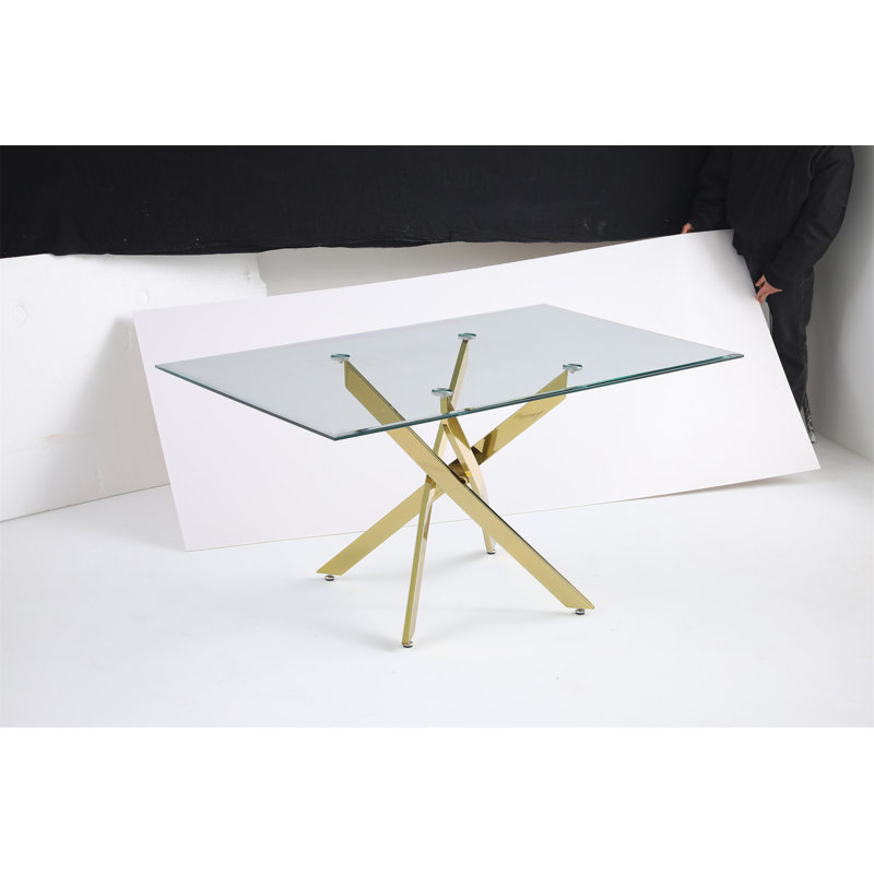 Modern Rectangular Glass Table, Transparent/Golden