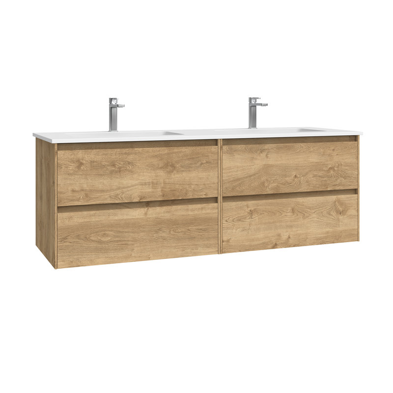 Perla C140D 55.5" Wall Mounted bathroom Vanity, 55.5", Natural Oak