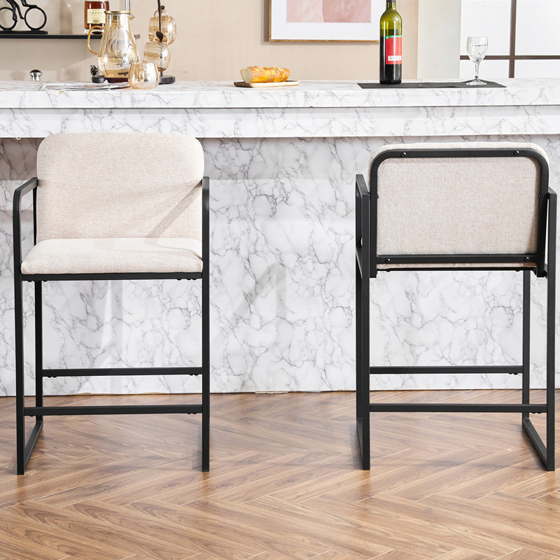 De 2 tabourets de bar rembourrés confortables à hauteur de comptoir avec structure en métal beige pour la salle à manger, la cuisine, le siège à usage domestique et le bar de construction, la cuisine