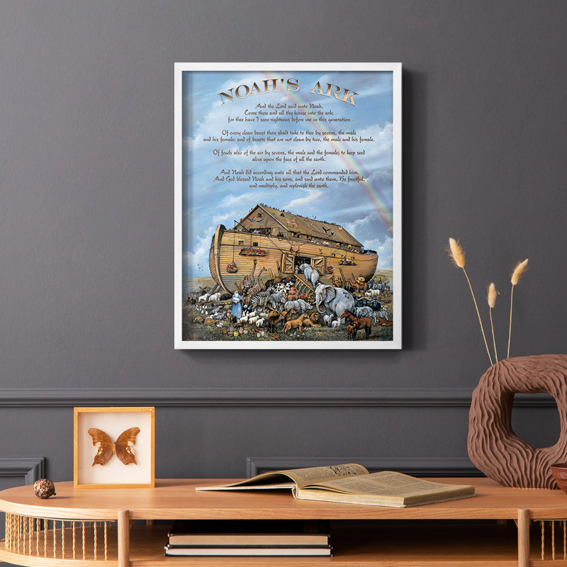«Noah's Ark Genesis», reproduction encadrée - bois massif, H 28 po x l 22 po, Blanc